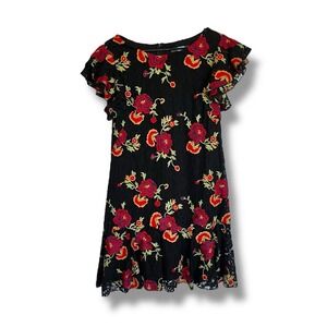 Eva Franco Anthropologie Dress Black Lace Overlay Embroidered Flower Flamenco 12
